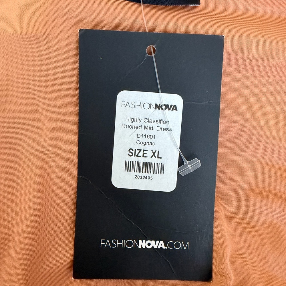 Fashion Nova Highly Classified Ruched Bodycon Midi Dress Cognac XL - Picture 3 of 3